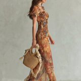 Carla - Robe Midi Fendida com Mangas Volantes