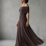Carolina - Vestido Midi Drapado com Ombro Descoberto