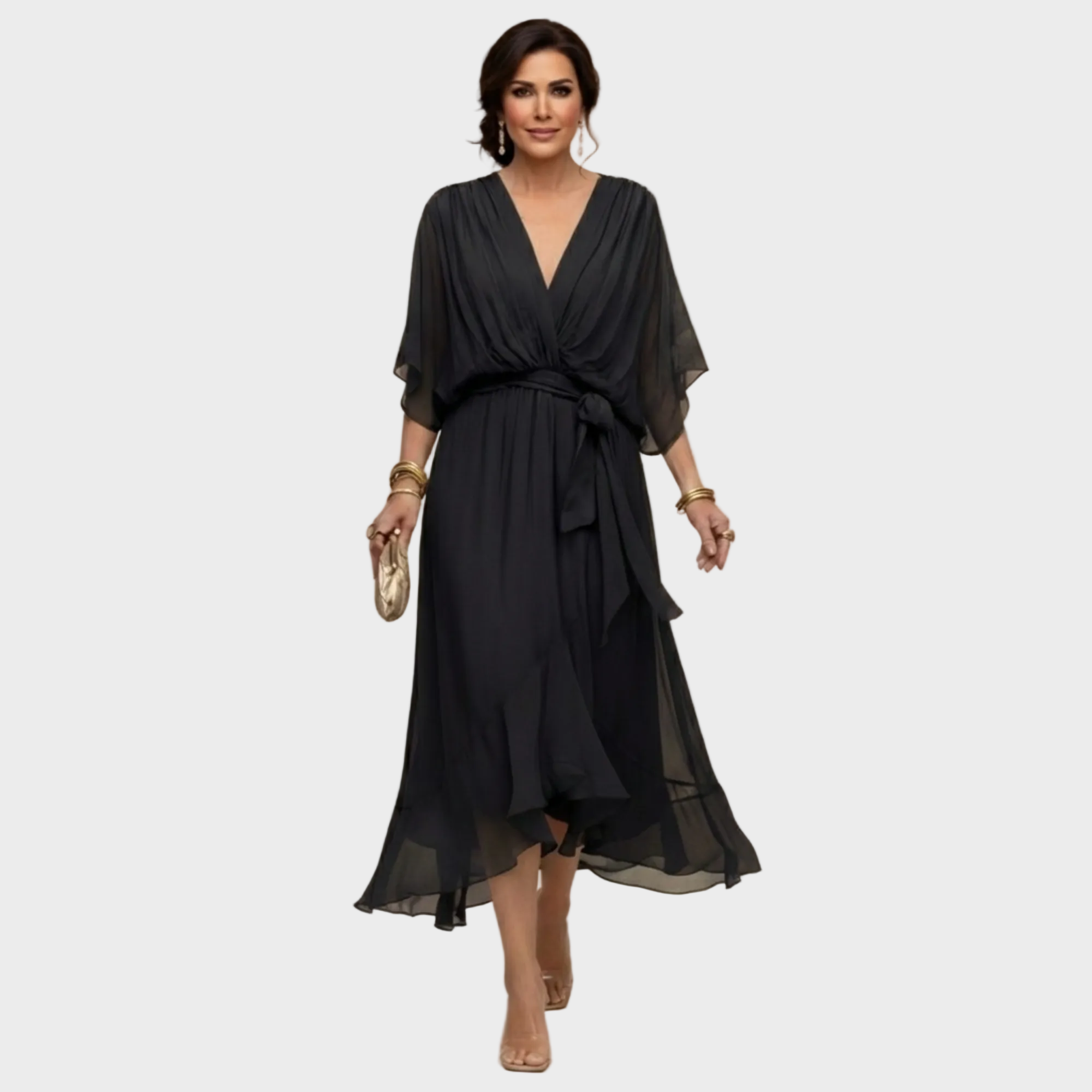 Monica Chiffon - Vestido com decote em V