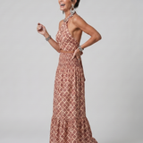Daniela - Robe midi com recorte geométrico e decote cruzado