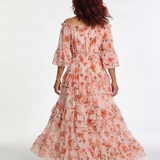 Rosalie | Vestido Maxi Floral com Renda e Ombros à Mostra