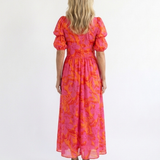 Willow | Vestido Midi de Manga Puff com Decote em V Floral