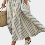 Aurora – blusa cómoda e saia midi às riscas