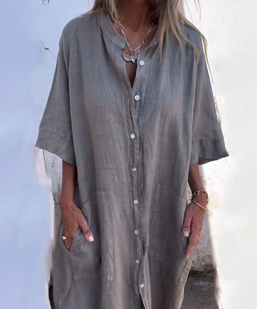 Milena™ | Vestido de verão em linho com botões