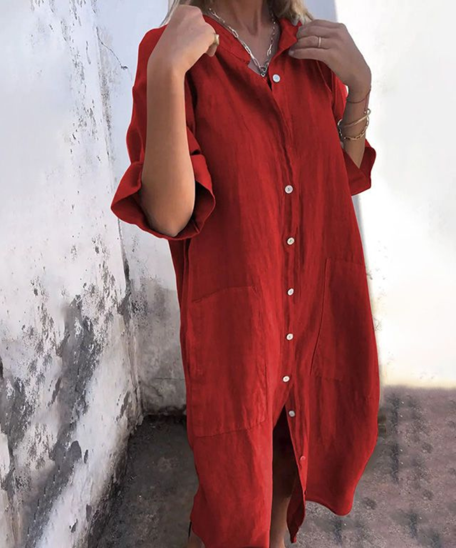 Milena™ | Vestido de verão em linho com botões