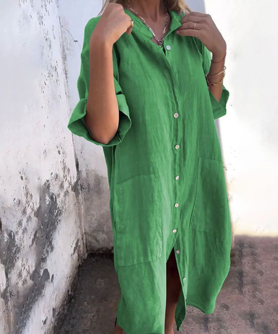 Milena™ | Vestido de verão em linho com botões