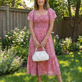 Odette | Vestido Midi Floral com Ombros à Descoberto