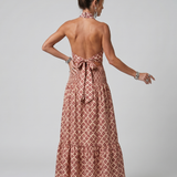 Daniela - Robe midi com recorte geométrico e decote cruzado