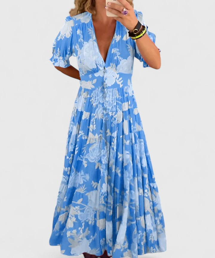 Minelda – Vestido florido com decote em V