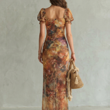 Carla - Robe Midi Fendida com Mangas Volantes