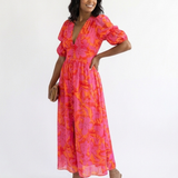 Willow | Vestido Midi de Manga Puff com Decote em V Floral