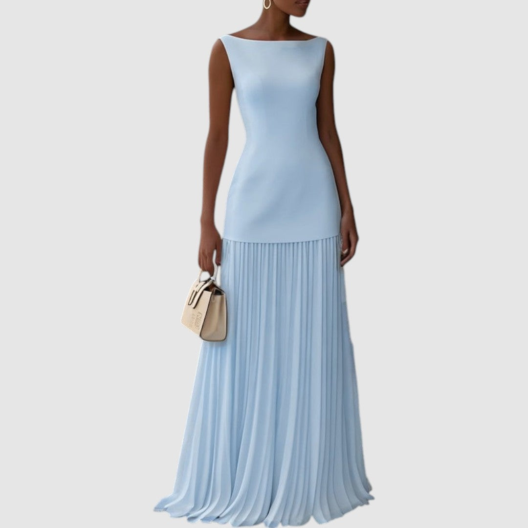 Eliška - Vestido maxi sem mangas com padrão plissado