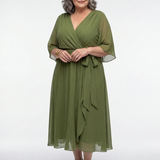 Elysia | Vestido Midi com Decote em V e Cintura Drapada