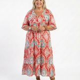 Zaria | Vestido Midi de Manga Curta com Decote em V e Estampa Paisley