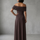 Carolina - Vestido Midi Drapado com Ombro Descoberto