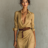Paula - Maxi vestido com gola reversível de manga longa