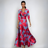 Ellis™ | Elegante maxi vestido cruzado com estampa artística