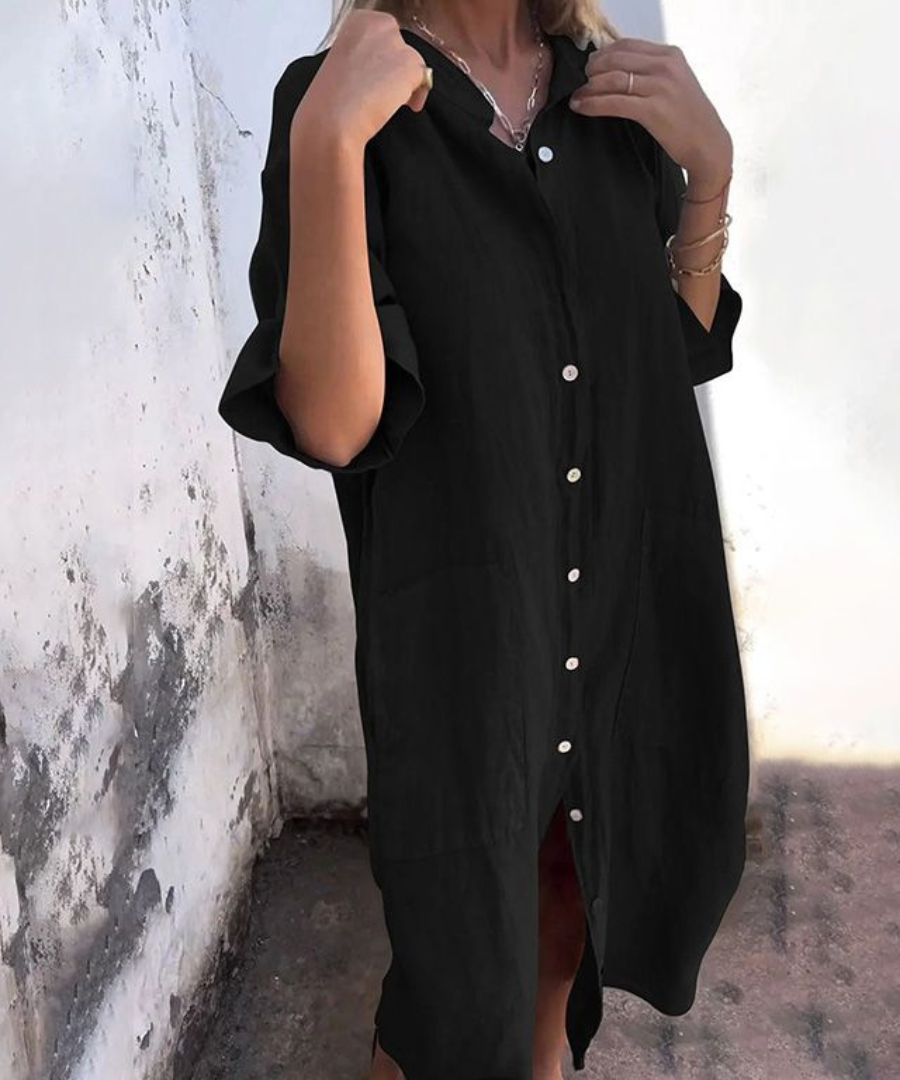 Milena™ | Vestido de verão em linho com botões