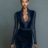 Vestido Midi de Veludo com Decote em V