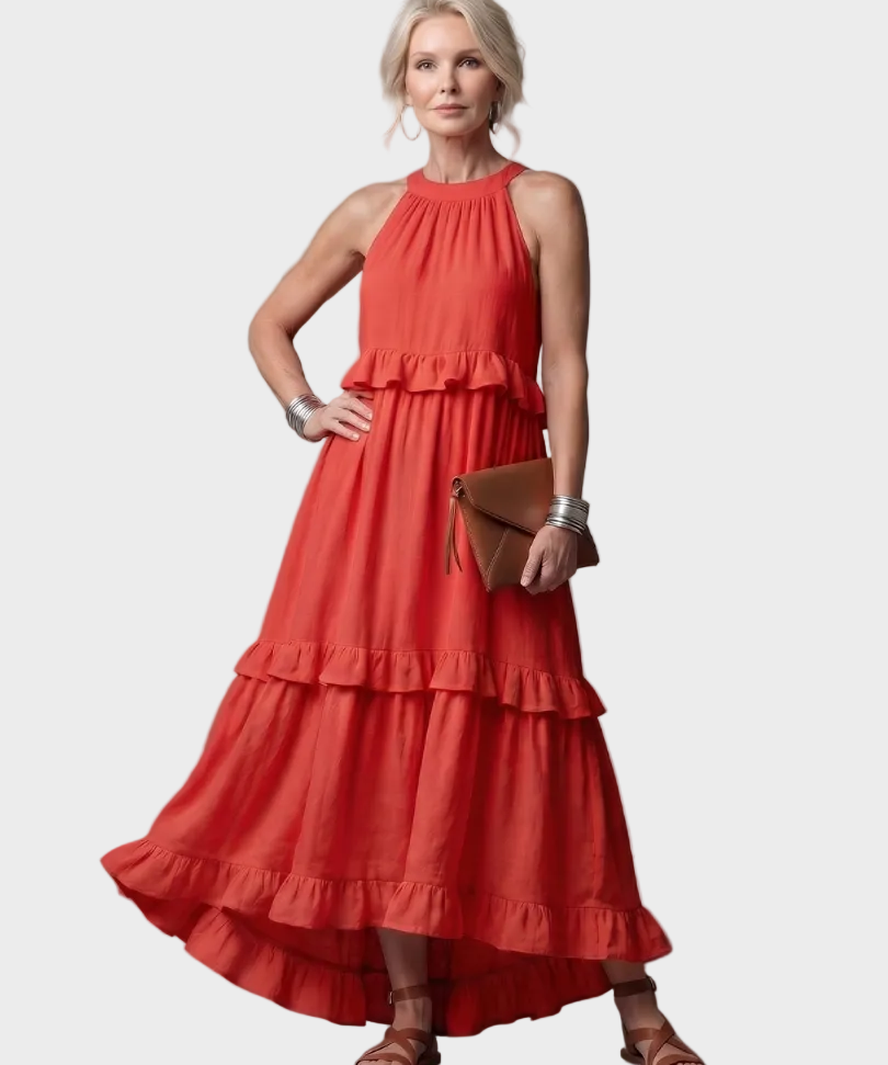 Katia - Vestido Maxi com Halter e Babados