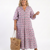 Mireya | Vestido Midi de Manga Longa com Estampado Geométrico