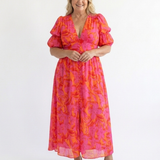 Willow | Vestido Midi de Manga Puff com Decote em V Floral