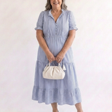 Dakota | Vestido Midi Estriado de Manga Curta