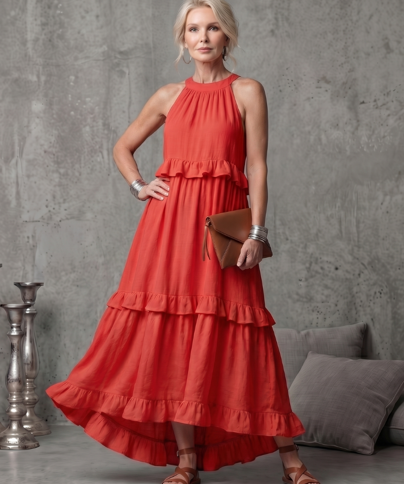 Katia - Vestido Maxi Halter Folhos