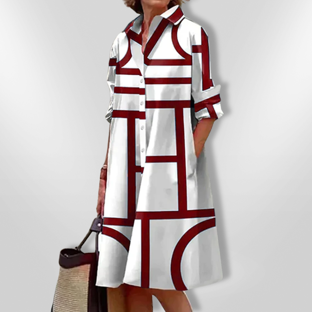 Lena™ | Elegante vestido camiseiro geométrico