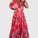 Minelda – Vestido florido com decote em V