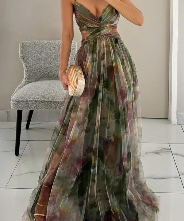 Elodie™ | Vestido longo de noite com padrão de aquarela