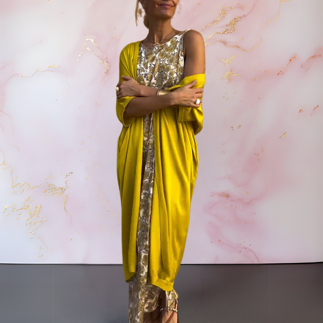 Sabine™ | Conjunto de vestido elegante com cardigan