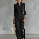 Ana - Vestido Maxi de Sweat com Gola de Botão