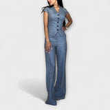 Ivy - Conjunto Elegante de Top com Decote em V e Calças