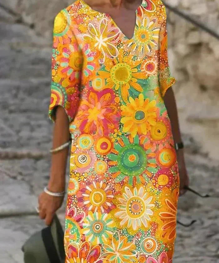 Rita | Vestido Midi Floral Vibrante