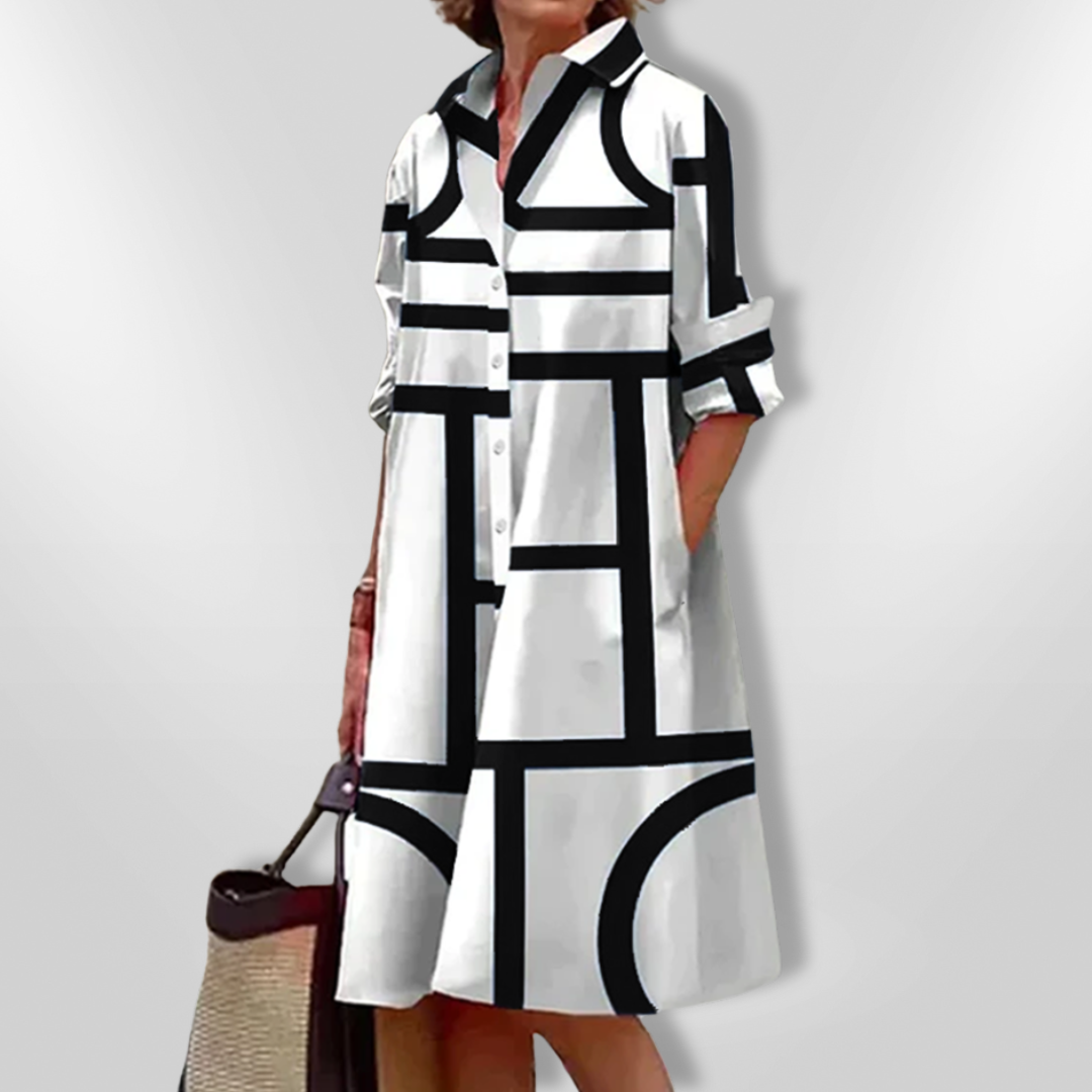Lena™ | Elegante vestido camiseiro geométrico