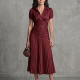 Auria - Vestido midi com cintura plissada e riscas