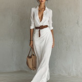 Paula - Maxi vestido com gola reversível de manga longa