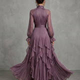 Tatiana - Vestido Maxi com Gola em Laço e Volantes