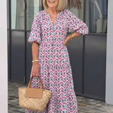 Mireya | Vestido Midi de Manga Longa com Estampa Geométrica