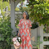 Zaria | Vestido Midi de Manga Curta com Decote em V e Estampado Paisley
