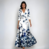 Ellis™ | Elegante maxi vestido cruzado com estampa artística