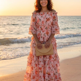 Rosalie | Vestido Maxi Floral com Renda e Ombros à Mostra