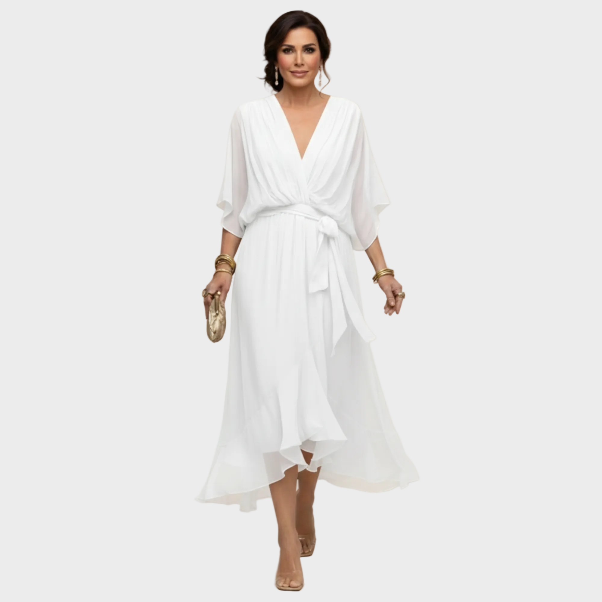 Monica Chiffon - Vestido com decote em V