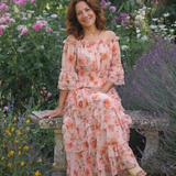 Rosalie | Vestido Maxi Floral com Rendas e Ombros à Mostra