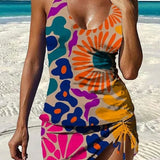 Fiesta – Tankini gráfico floral com calções, efeito barriga lisa