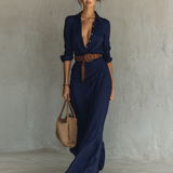 Maxi vestido com colarinho reversível de mangas longas