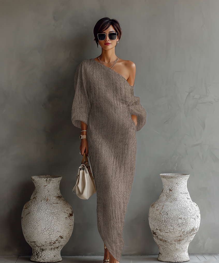 Vestido de Linho Bege Sem Alças