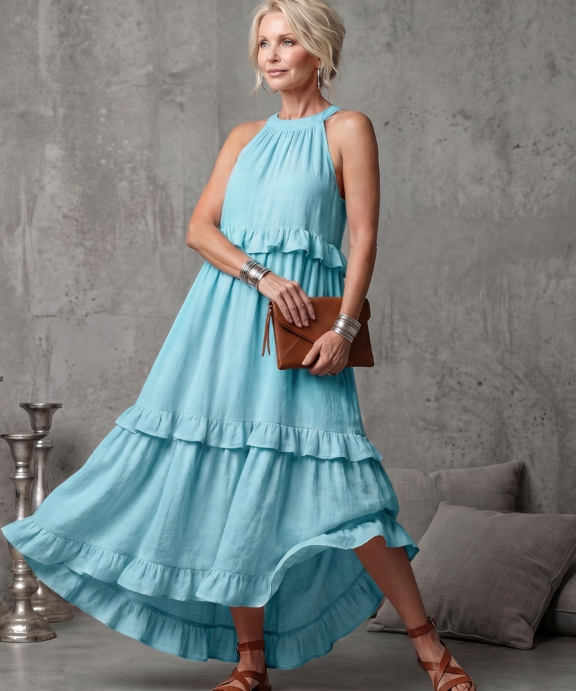 Katia - Vestido Maxi Halter Folhos