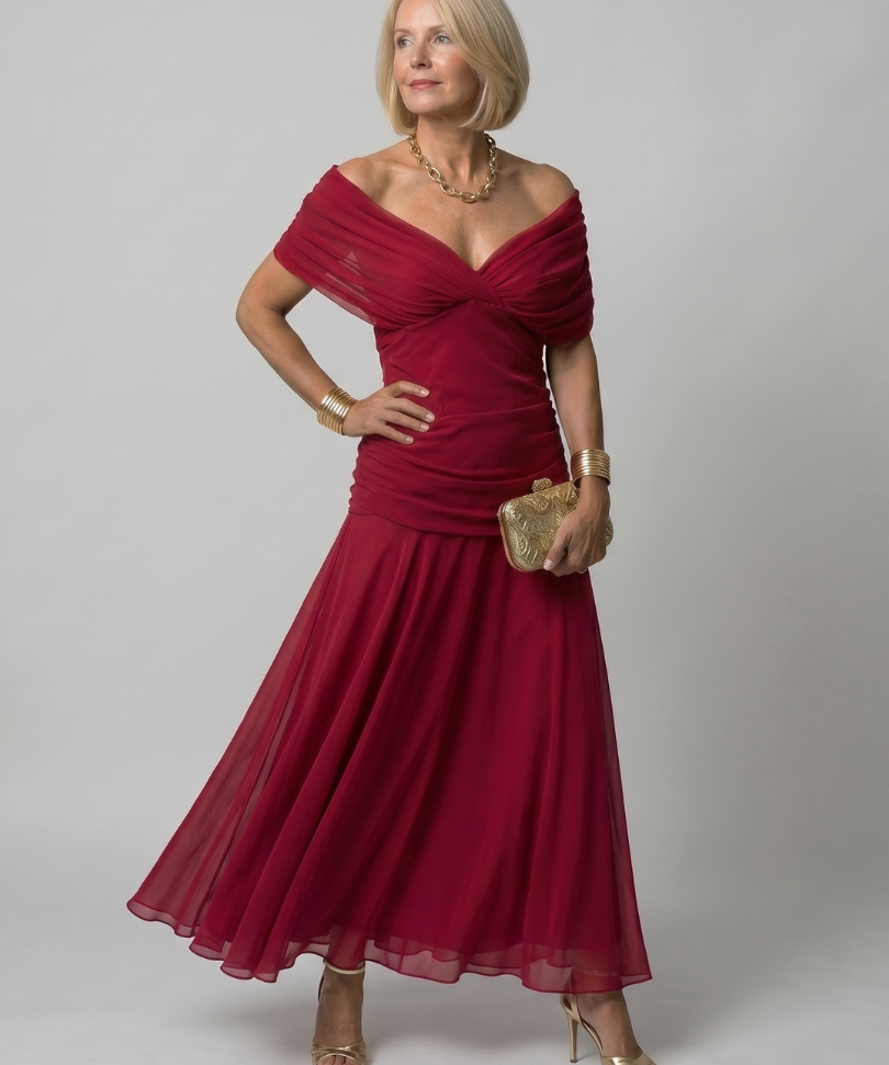 Bianca - Vestido Midi Descontraído com Ombros Descobertos